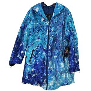 Made 2 Inspire Long Sleeve Zip Front Hooded Water Resistant Coat Navy /Hideaway